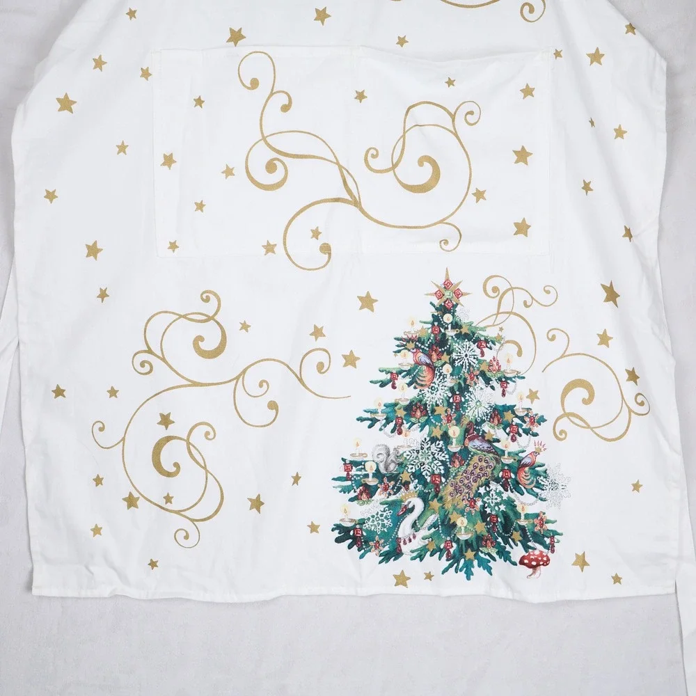 Williams Sonoma Twas the Night Before Christmas Apron White Gold Reindeer New